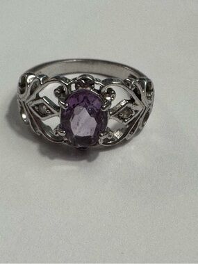 Sterling Silver Filigree Ring with Purple Gemstone